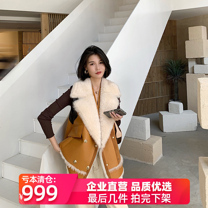 2022 new motorcycle tooling wind wool fur vest ladies slim fit all-match stitching design top coat