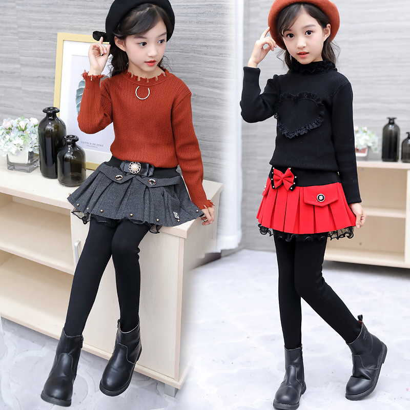 Girls hakama autumn and winter foreign style outer wear children's underwear plus velvet 2022 new wild fake two-piece girls hakama