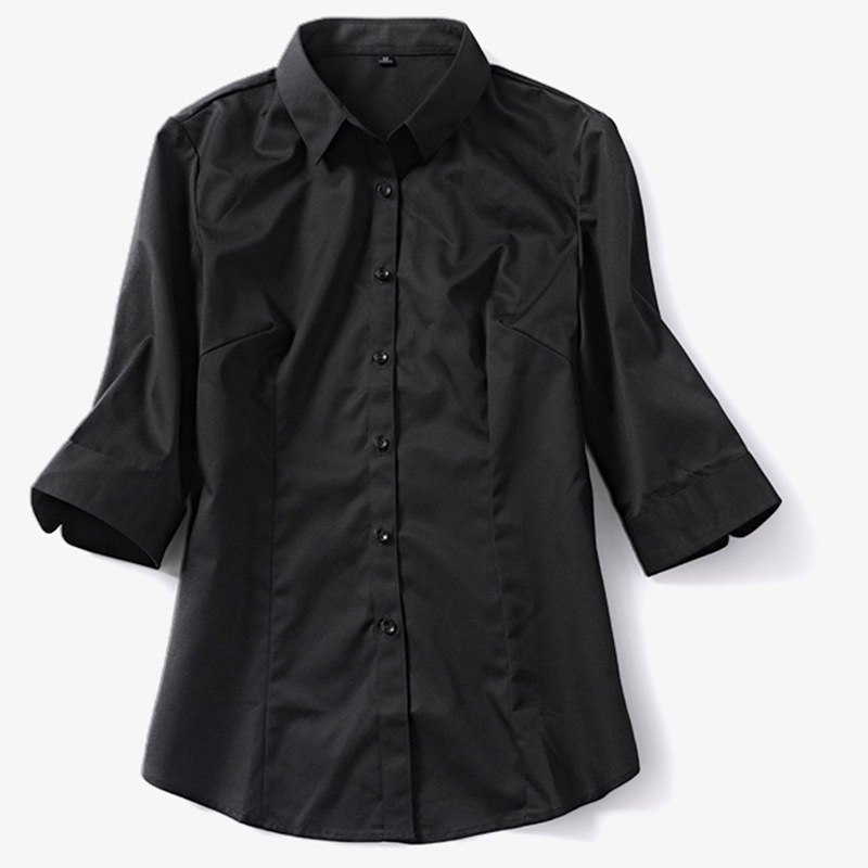 Black Professional Shirt for Women, Mid-Sleeve Summer Top, Women's Work Shirt, Three-Quarter Sleeve Workwear, Cotton, Slimming and Thin Black Professional Shirt for Women, Mid-Sleeve Summer Top, Women's Work Shirt, Three-Quarter Sleeve Workwear, Cotton, Slimming and Thin
