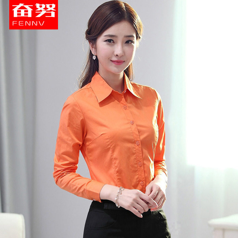 Professional Long-Sleeved Shirt for Women in the Workplace, Solid Color Cotton Formal Wear, Korean Style Orange Work Clothes, Salesperson Shirt, Work Uniform Professional Long-Sleeved Shirt for Women in the Workplace, Solid Color Cotton Formal Wear, Korean Style Orange Work Clothes, Salesperson Shirt, Work Uniform