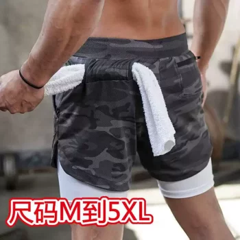 Crazy muscle breathable camouflage elastic sports and leisure anti-exposure fitness running basketball ໂສ້ງຂາສັ້ນແບບເອີຣົບ ແລະອາເມຣິກາ