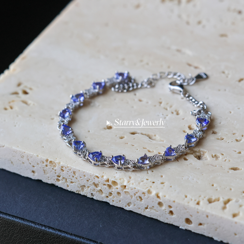 Blue Gemstone Tanzanite Bracelet for Women S925 Silver Heart Design Chain Fashion Simple Elegant Versatile Jewelry Blue Gemstone Tanzanite Bracelet for Women S925 Silver Heart Design Chain Fashion Simple Elegant Versatile Jewelry