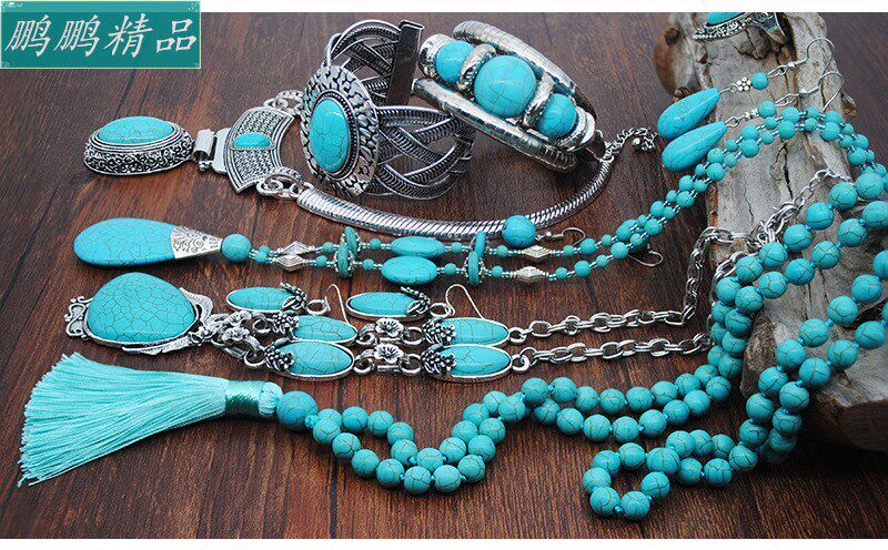 Ожерелье women vintage turquoise necklace earrings set of four Other