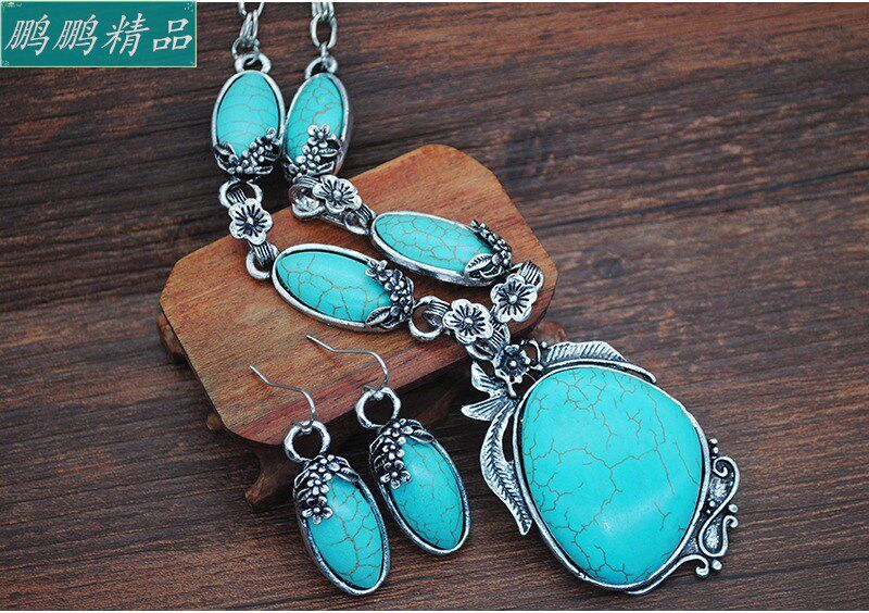 Ожерелье women vintage turquoise necklace earrings set of four Other