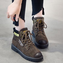 ins plus velvet Martin boots female English style 2018 new Korean version of Joker students low-help boots children flat short boots