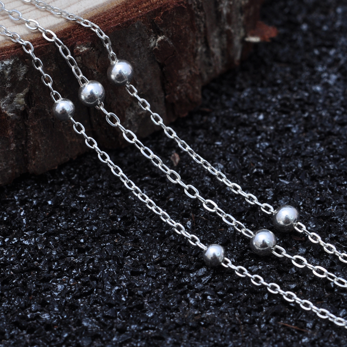 S925 Spacer Beads chain Bulk Chain Diy Matching Foot Silver Round Bead Chain Sub Necklace Handmade Foot Chain Semifinished Chain