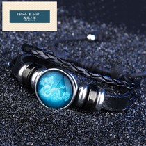 Bracelet male titanium steel Zodiac fashion Japanese and Korean version trendsetter student personality luminous leather rope lettering bracelet for boys