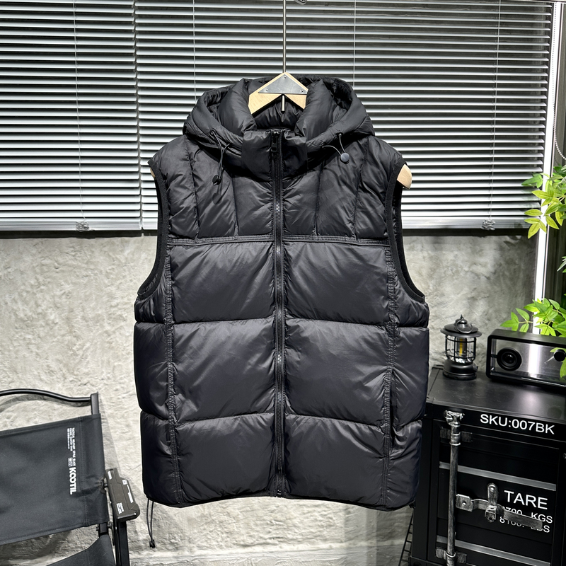 Autumn and Winter Removable Hooded down Vest for Men, White Duck Down, Thickened, Warm, Fashionable, Casual, Loose-Fitting Vest Jacket