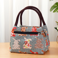 Waterproof lightweight mummy canvas bag, washable Oxford cloth women's bag, portable small square cloth bag, printed lunch bag