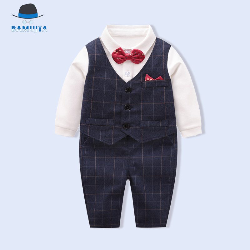 2020 Fall Boy's Marchal dress baby hundred days full moon suit suit English gentleman pure cotton
