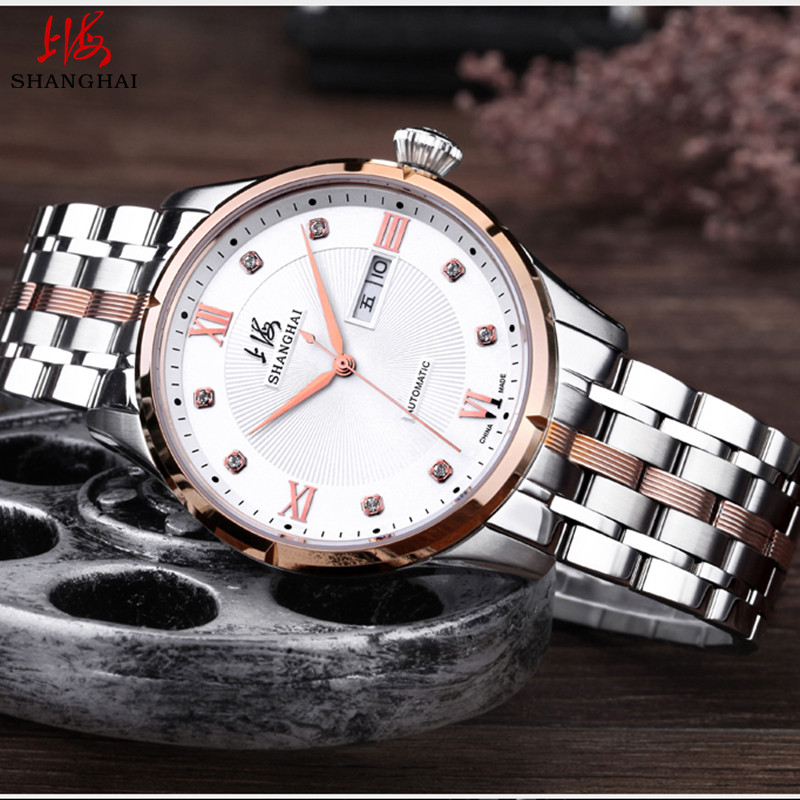 Shanghai Watch Men and Women Fully Automatic Mechanical Watch Diamond Casual Calendar Fashion Trend 3012