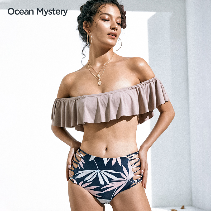 OceanMystery Bikini Female Lotus Leaf Side Hollowed-out High Waist Display Slim two-piece Swimsuit Woman