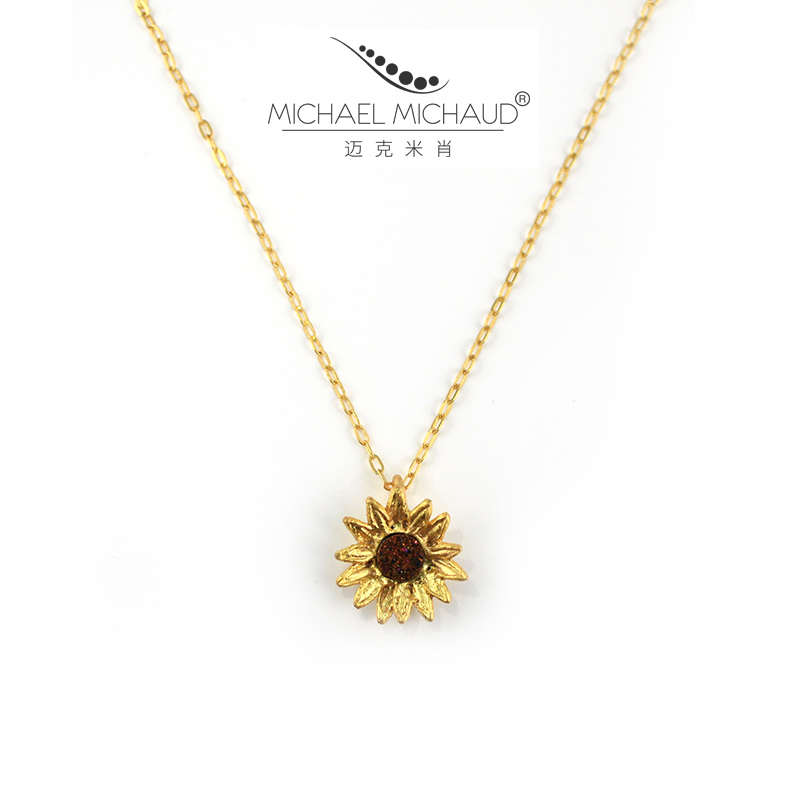 Michael Michaud Sunflowers Necklace Women Ins Lukewarm Wind Lock Bone Chain Small Crowddesign Couple Pendant Tide