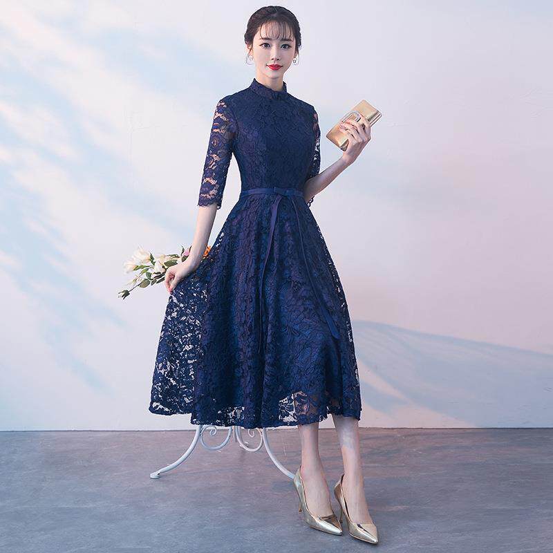 Banquet evening dress skirt female 2020 new season party dinner small dress dress party mid-length version slim