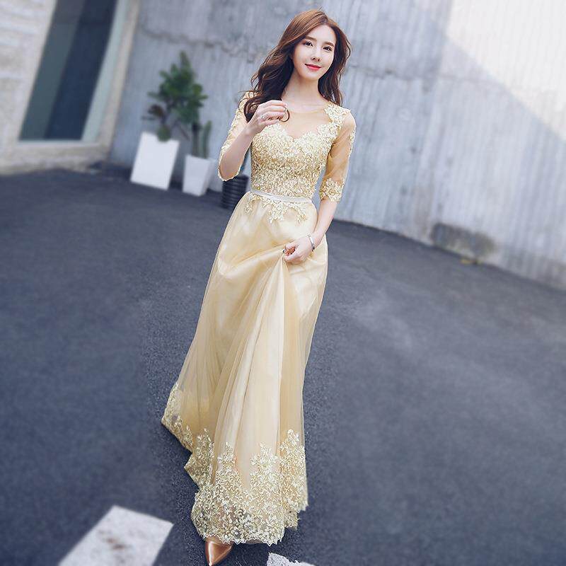 Evening dress 2020 new summer company annual meeting gold fashion slim long banquet host dress long skirt