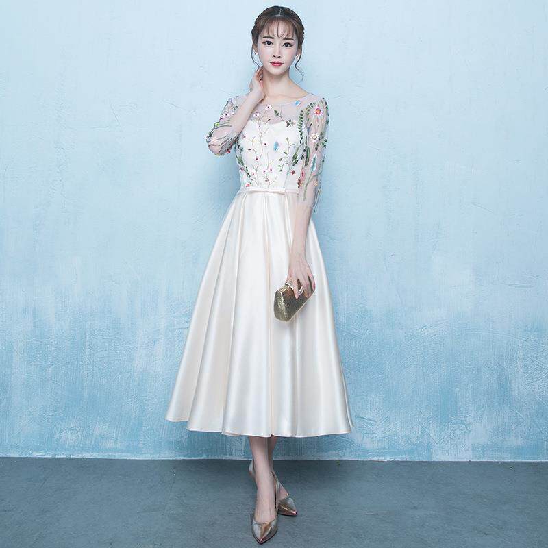 Banquet evening dress female 2021 new elegant party mid-length bridesmaid dress party small dress skirt slim and slim