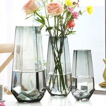 New light luxury European style simple style glass vase transparent Water Lily Rose hexagonal mouth flower arrangement living room ornaments