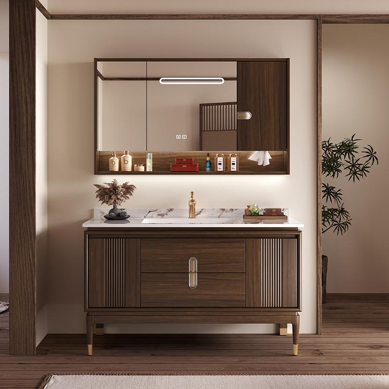 New Chinese Style Luxury Stone Bathroom Cabinet Combination Bathroom New Ceramic Integrated Washbasin Floor-Standing Hand Washbasin