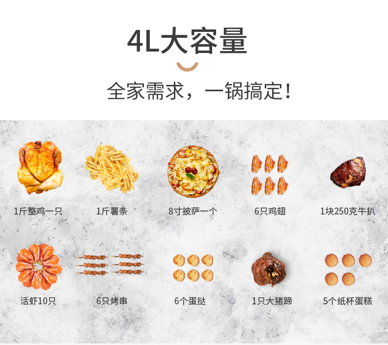 比依 多功能空气炸锅 4L大容量 陶瓷不沾涂层 图5