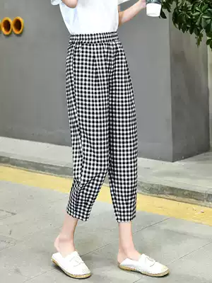 2021 Summer Ladies ankle-length pants Slow High Waist Large Size Loose Haren Pants Plaid Slim Slim Bundle Casual Pants