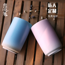 Straight water cup Private custom lettering Solid color literary small fresh hand cup Xiguang thickened ceramic couple teacup