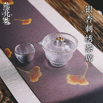 Chinese style layout design Zen two-color embroidered tea mat cotton linen fabric table flag solid color Japanese tea ceremony