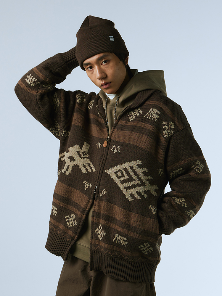 MOUNTAINFEVER AW22 Retro Hainan National Totem Coarse Knitting Jacket