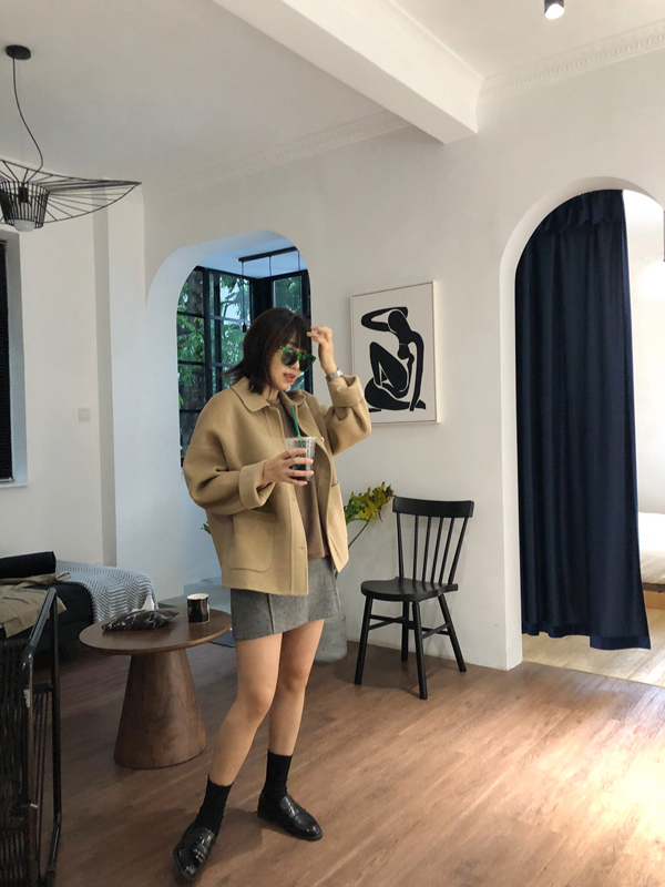 Mùa thu và mùa đông phim truyền hình Hàn Quốc nữ anh hùng với ve áo len hai mặt áo thủ công áo dạ nữ đẹp
