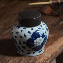 Jingdezhen hand-painted blue and white ceramic tea cans antique coarse pottery storage cans retro tea sets home furnishings