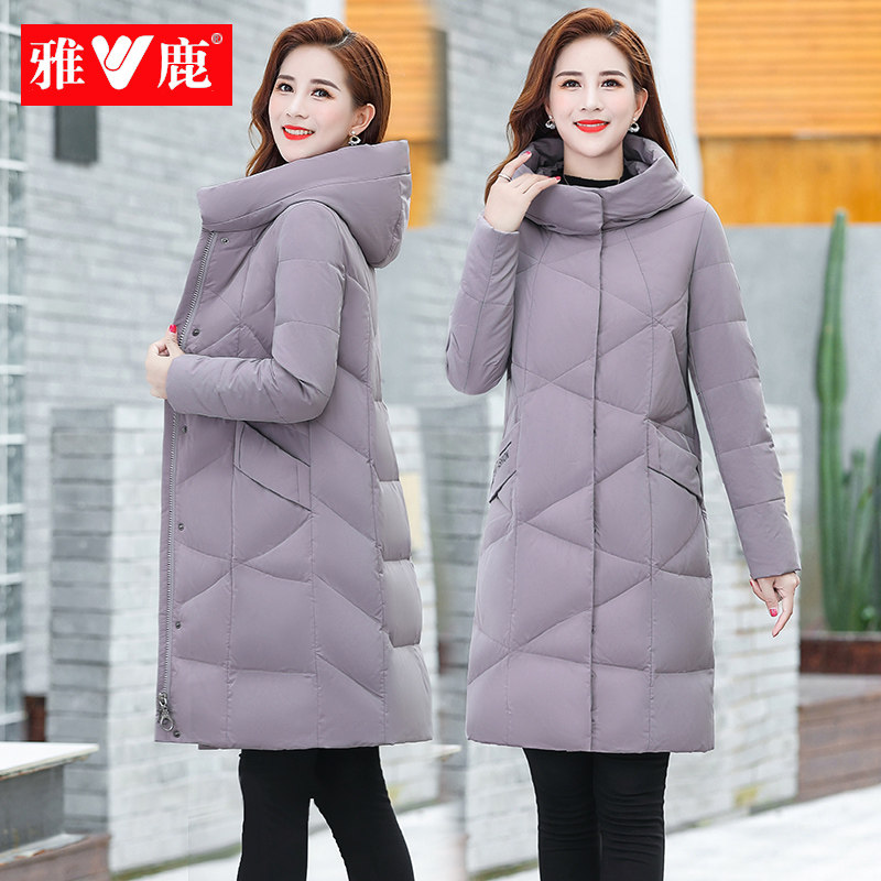 Yose Mom's Down jacket Women's medium Long version 2021 New winter white duck suede fashion middle-aged conspicuose high-end foreign pie
