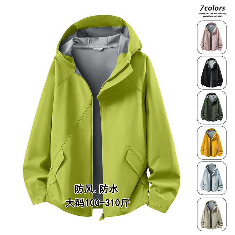 150kg Plus-Size Spring and Autumn Thin Softshell Jacket for Men, Windproof and Waterproof, Wheat Yellow Mountaineering Jacket