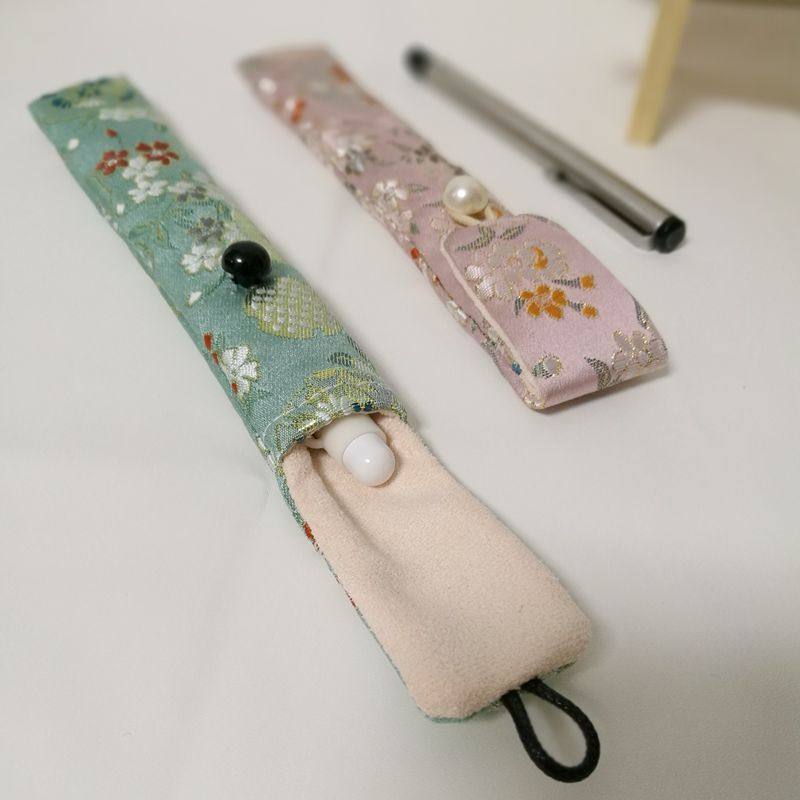 Chinese style pen bag single pen protective sleeve pencil pen protection bag brocade velvet lining handmade