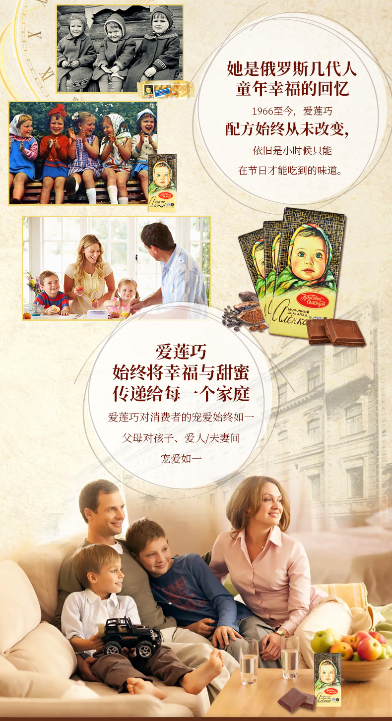 俄罗斯进口 爱莲巧 大头娃娃 牛奶榛子巧克力 200g*4块 图4