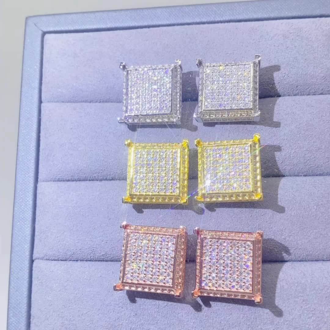 Luxury Hip Hop Earrings 925 Sterling Silver Moissanite