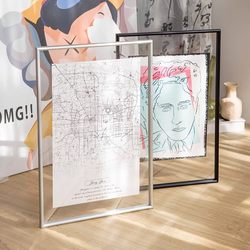 Double-Sided Transparent Acrylic Aluminum Alloy A3A4 Light Luxury Metal Tabletop Photo Frame Wall-Mounted A4 Embossed Nordic Aluminum Alloy