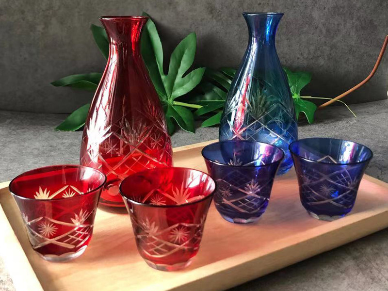 Ликер Cup 日式玻璃器皿 手工刻花玻璃酒壶清酒酒杯冰酒壶桃花酒杯白酒杯酒