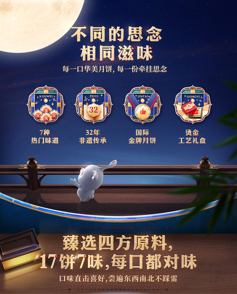 华美 金尊纳福月饼礼盒 17饼7味 1100g 图4