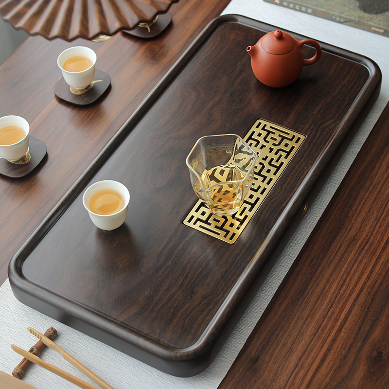 Small bridge flowing water ebony solid wood tea tray household drainage type kung fu tea set light luxury modern tea sea small tea table