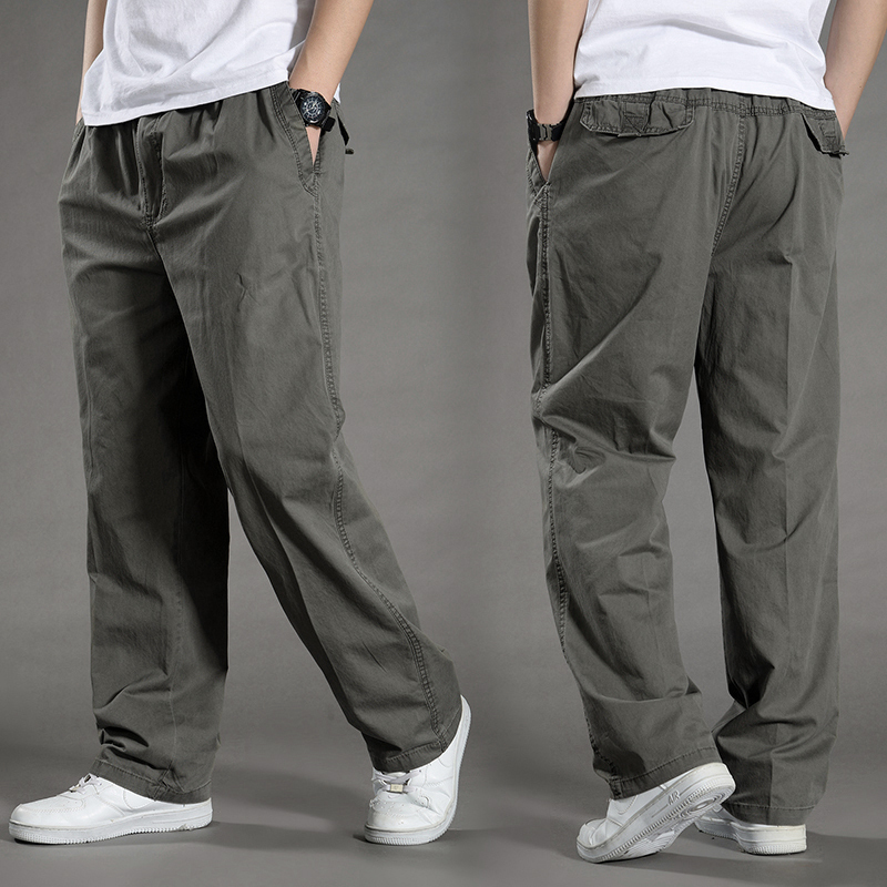 Summer Thin Men's Casual Pants, Extra Large Cargo Pants, Straight Loose Fit, Extra Large Size, Elastic Waistband, Plus-Size Pants