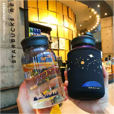 Fresh and cute glass Japanese starry water cup female simple Harajuku wind Net red ins portable pregnant woman water Cup
