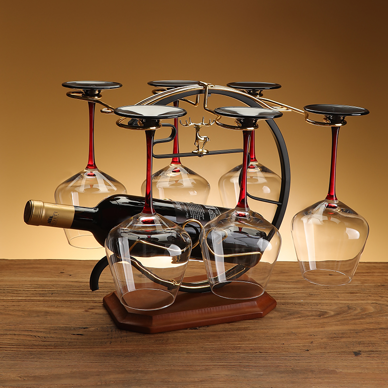 Creative Red Wine Glass Shelf Upside Down Hanging Solid Wood High Foot Cup Shelf Cupboard Adornment Light Extravagant Drop Cup Shelf Home Swing-Taobao