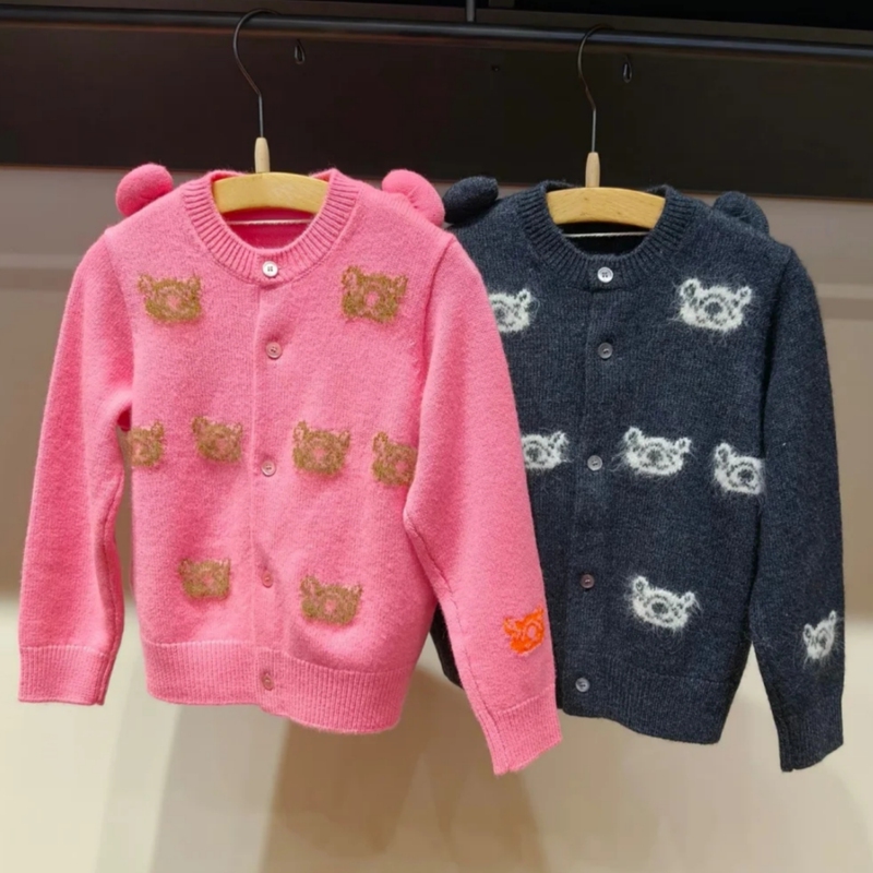 In-Stock Children's Wool Sweaters Boys Girls Knitwear Jackets Tops Polar Bear Color-Blocking Children's Autumn and Winter