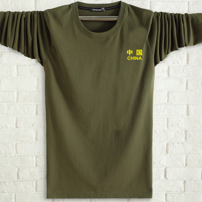 Áo thun nam tay dài cộng với phân bón XL cotton cổ tròn chất béo mùa thu quần áo béo rời cờ áo khoác nam shirt versace