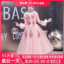 Girl Don Dress Winter Thickening Plus Cotton Princess Dress Wedding Dress Fluffy Yarn China Wind Flower Host Show Evening Gown