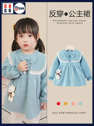 Детский фартук для девочек для еды, водонепроницаемый демисезонный наряд маленькой принцессы, нагрудник, лонгслив, анти-грязь, в западном стиле