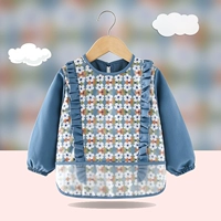 Лонгслив, синий нагрудник, в цветочек