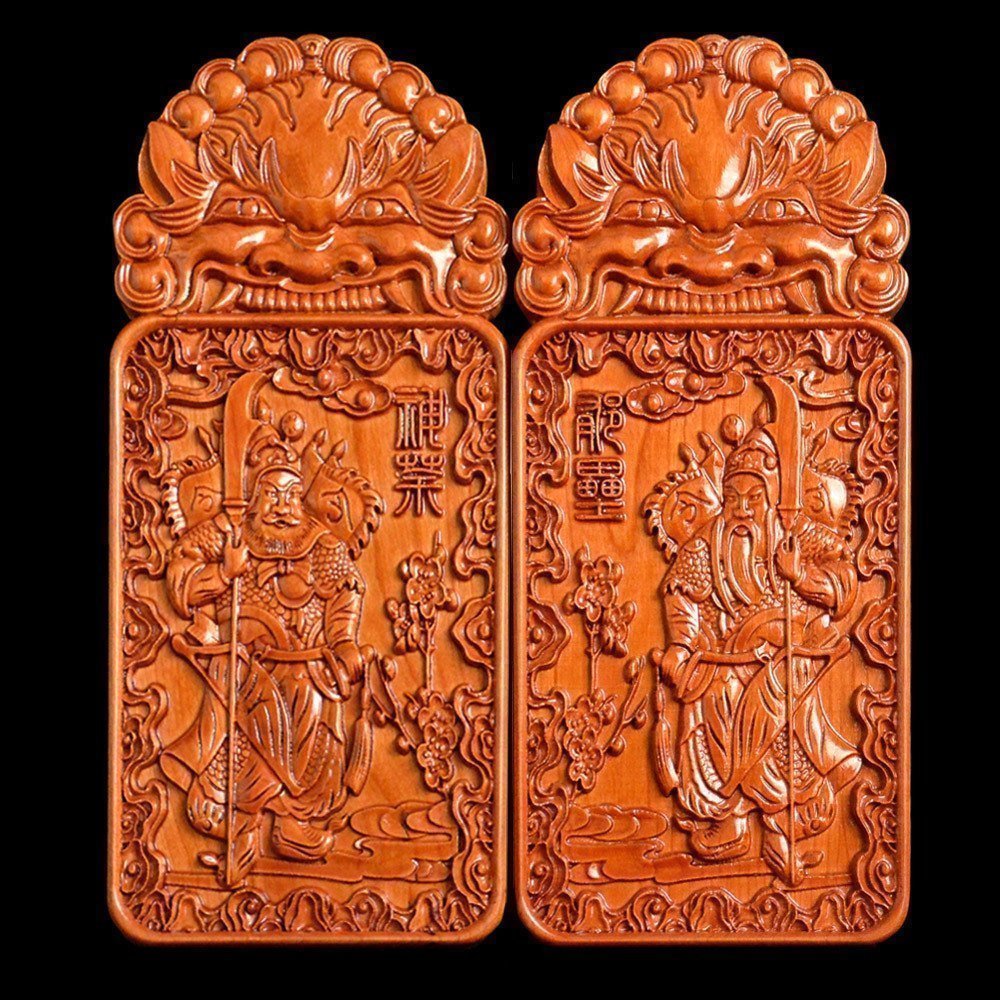 Peach wood god Tuyu Lei door god pendant wood carving wooden plaque home housewarming peach