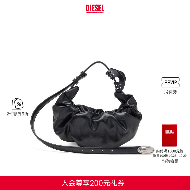 [2 Pieces 10% off] Diesel Women's Black Grab D Small Shoulder Bag Croissant Bag X10479P8657