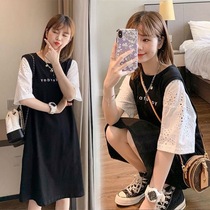 2022 Summer Suckling Clothes Out of Spicy Moms Short Sleeves Breastfeeding Clothes Loose and thin splicing Laced Dress Dresses