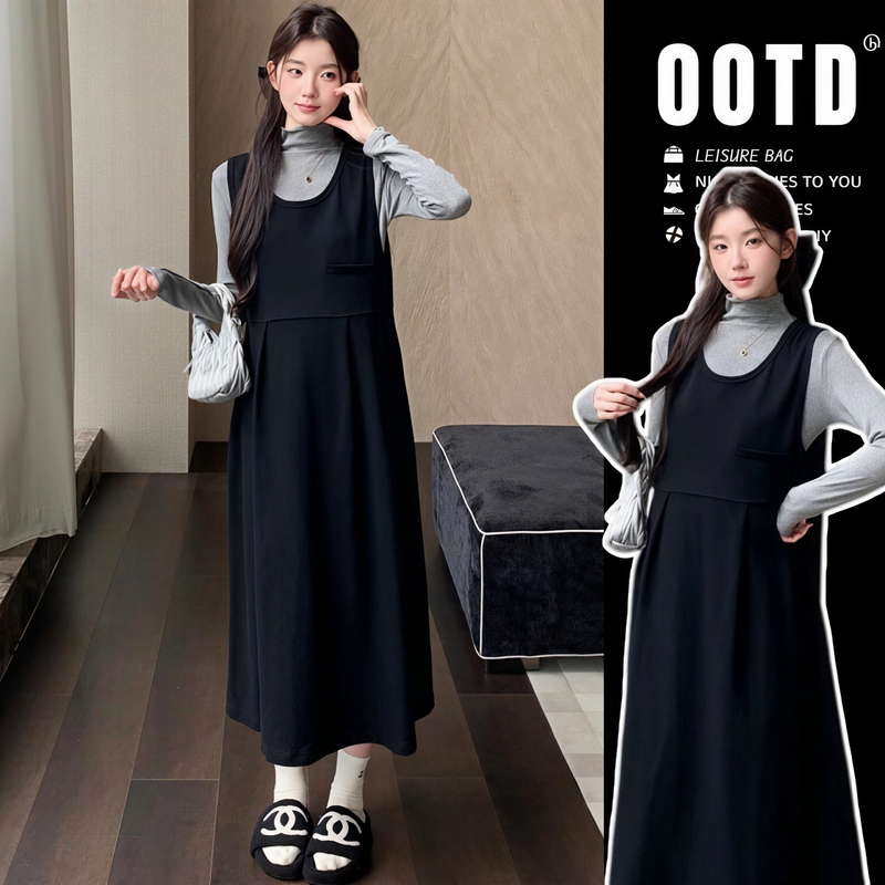 Maternity Wear "Story Pictures" Autumn and Winter Korean-Style High-End Loose Vest Dress Stylish Pregnancy Outfit